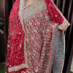 Bridal Red Wedding Saree - Silver Zari