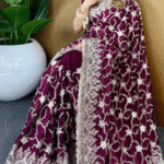 Burgundy Wine Fandy Silk Saree - Cross Flower