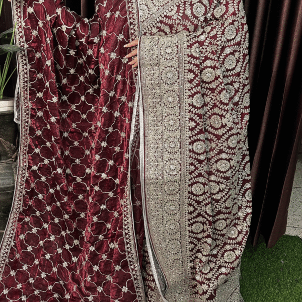 Deep Maroon Wedding Saree - Heavy Zari