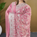 Dusty Pink Fandy Silk Saree - Cross Flower