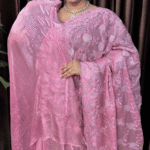Dusty Pink Fandy Silk Saree - Stone Work