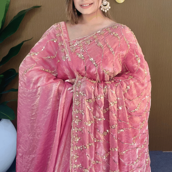Dusty Rose Fandy Silk Saree - Beads Work