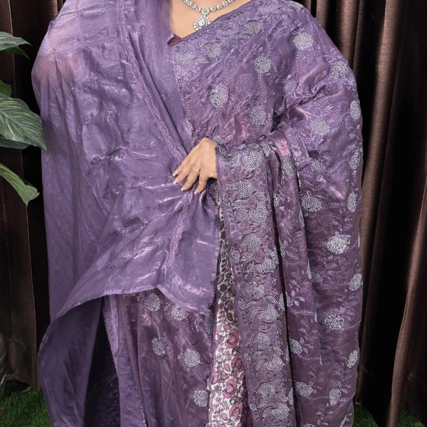 Lavender Fandy Silk Saree - Stone Work