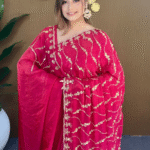 Rani Pink Fandy Silk Saree - Beads Work
