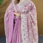 Lavender Fandy Silk Saree - Cross Flower