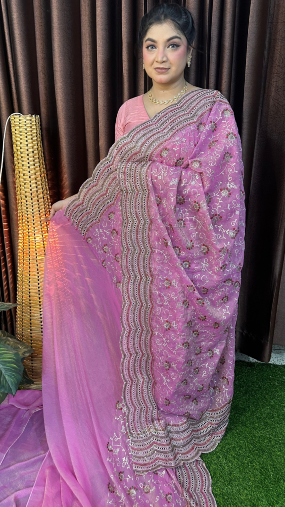 Meghkonna Moss Silk Sharee Mauve Pink