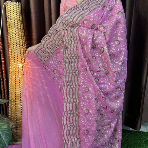 Meghkonna Moss Silk Sharee Mauve Pink