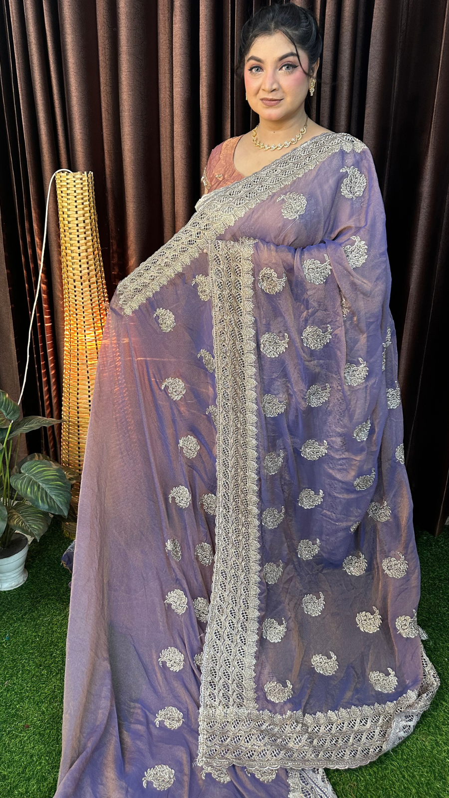 Misty Pink Mos Silk Saree