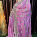 মায়াবী ল্যাভেন্ডার মস সিল্ক শাড়ি - রাজকীয় গোল্ডেন কাটওয়ার্ক ও Swarovski কলকা ডিজাইন